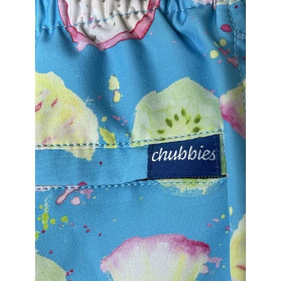 Chubbies Swim Trunks Lt. Blue Pineapple Kiwi Print Zipper Pocket No Size Tag - Picture 3 of 6